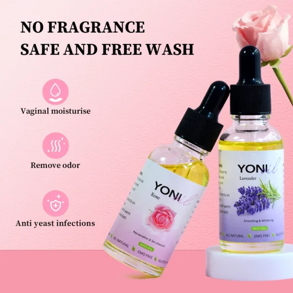 Organic Rose Yoni Essential Oil Vaginal PH Balanced Regular Menstrual Cycle Natural Feminine Care Product No Dyes 30ml/Bottle 2