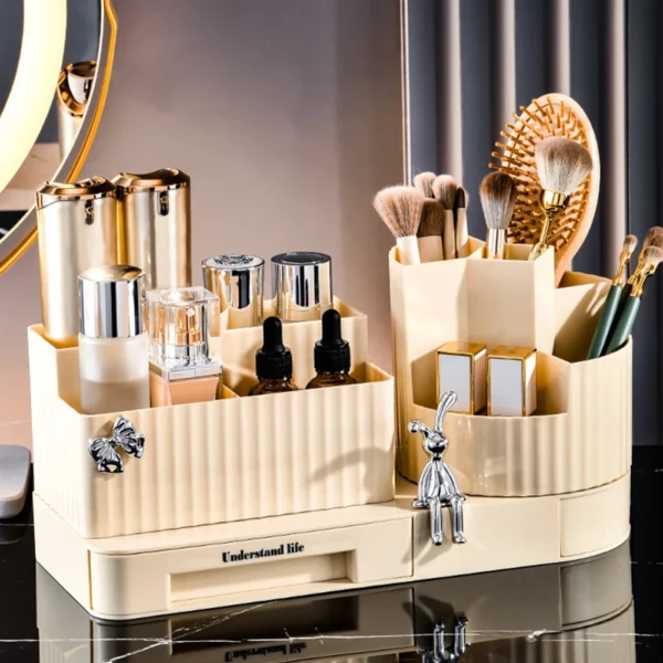 Makeup Brush Holder 360 Rotating Large Capacity Cosmetic Storage Stand Bathroom Organizer for Lipsticks Skincare Products 4