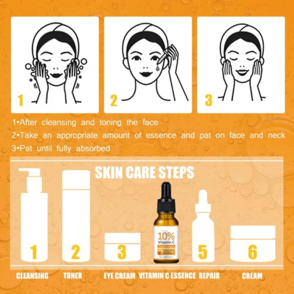 Vitamin C Whitening Facial Essence Hyaluronic Acid Lightens Black Spots Age Spots Sunburn Anti-oxidation Brighten Skin Tone 6